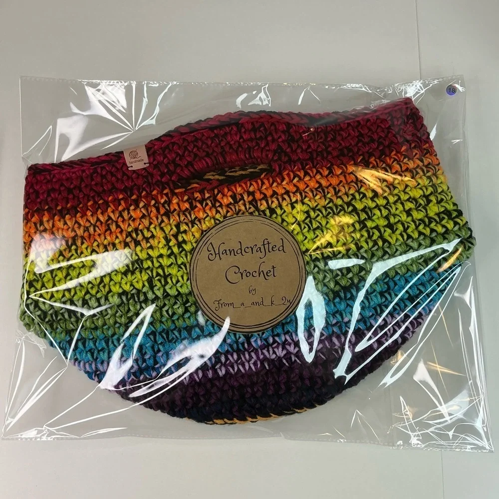 Handcrafted Multicolor Crochet Scrap Woven Tote Bag Basket Storage Handmade Knit
